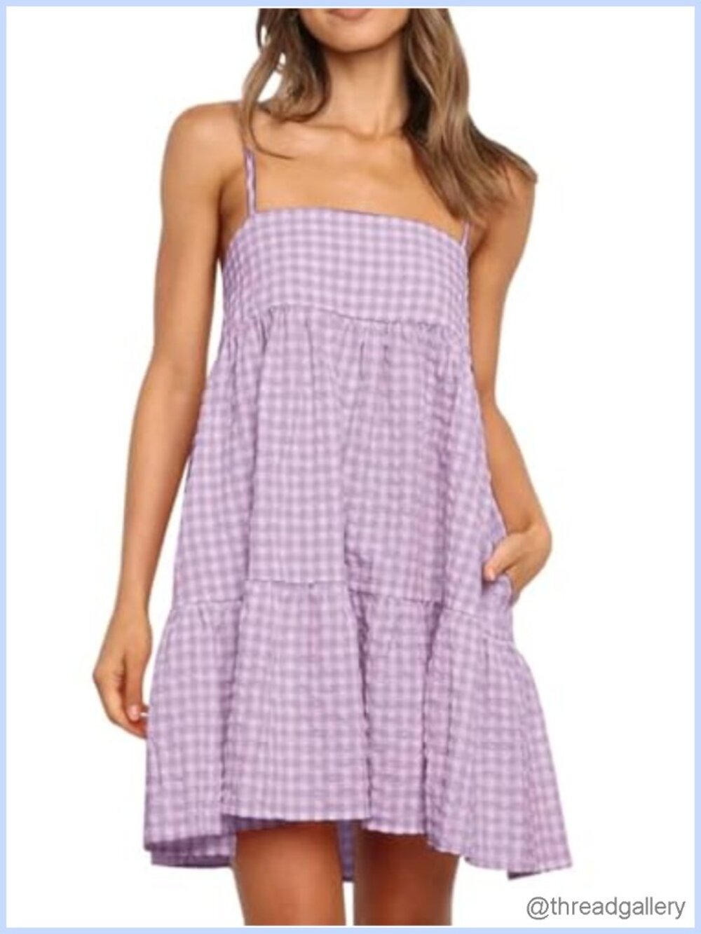 Plaid Mini Dress Spaghetti Strap Sleeveless Sundress with Pockets